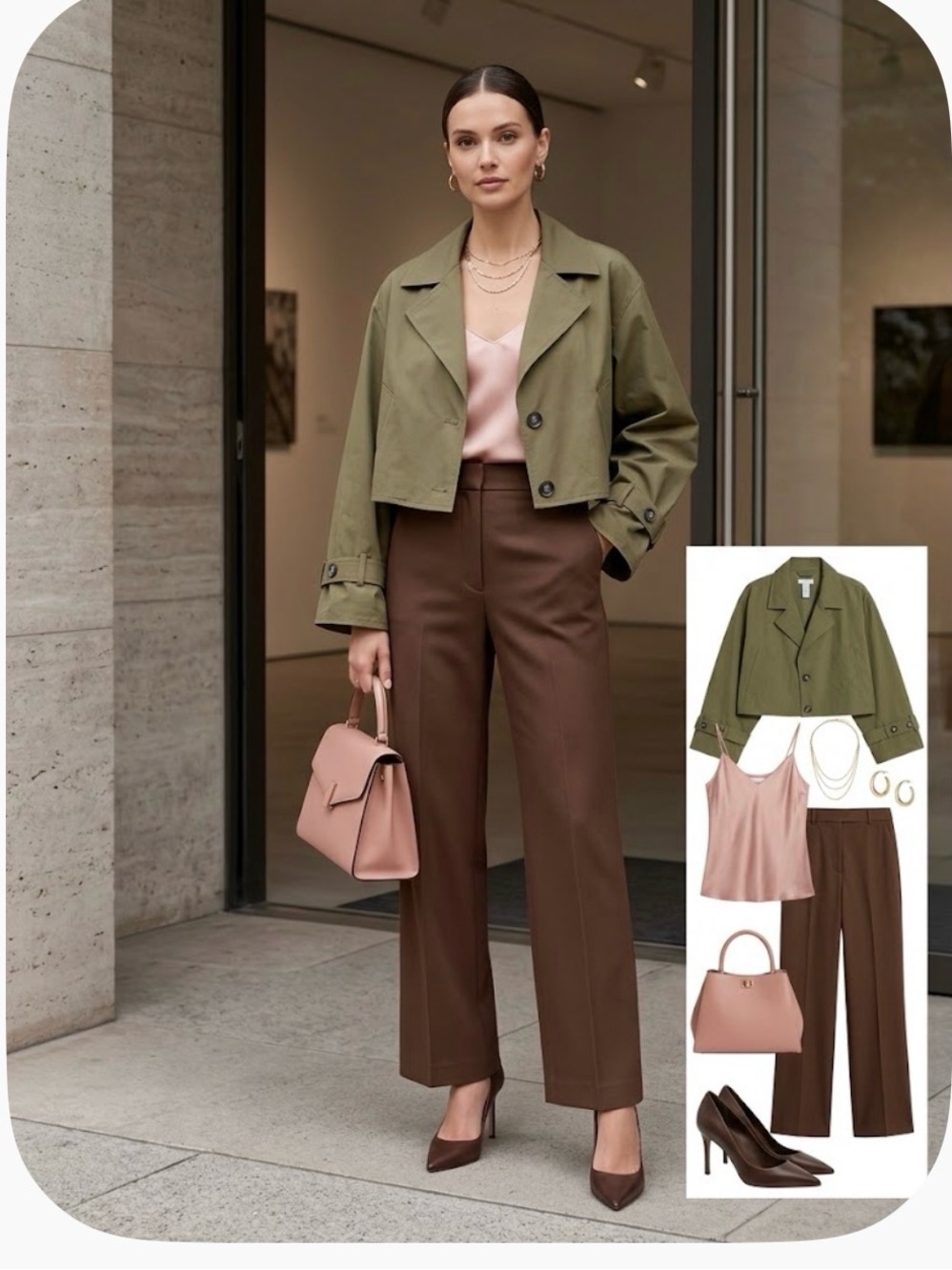 House of Harlow 1960 Cropped Button-Front Top in Olive